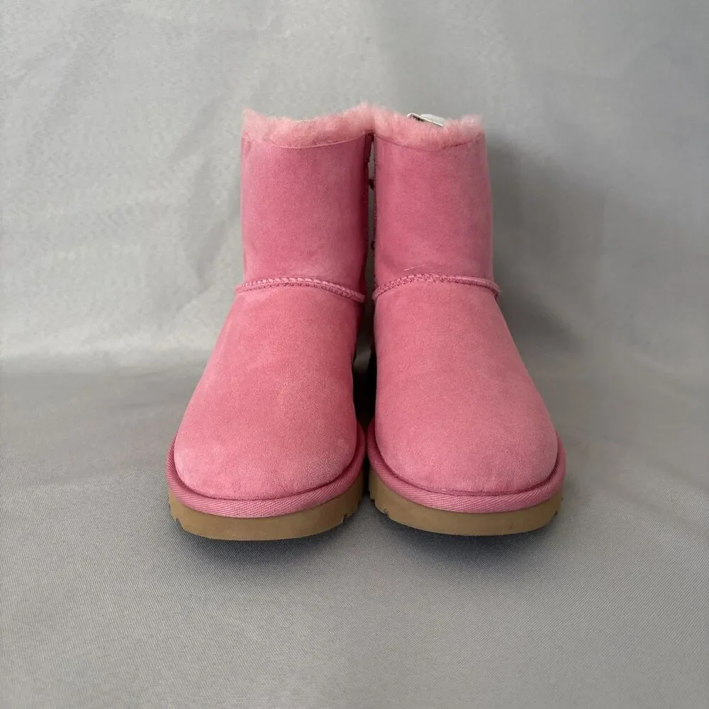 Womens UGG Boots Mini Bailey Bow WBRR Pink Sz 7 Suede Coquette Festival Sold Out - Picture 2 of 15